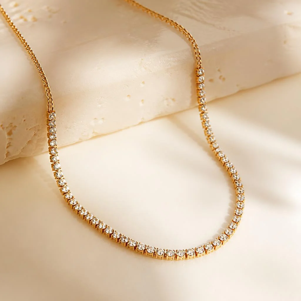 Colar Riviera Cristal com fileira de cristais facetados