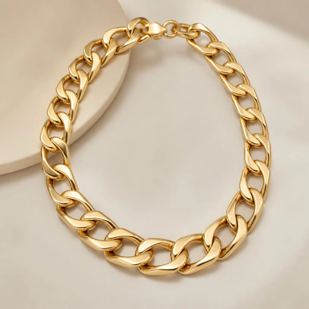 Colar Elo Dourado de elos grossos em ouro polido