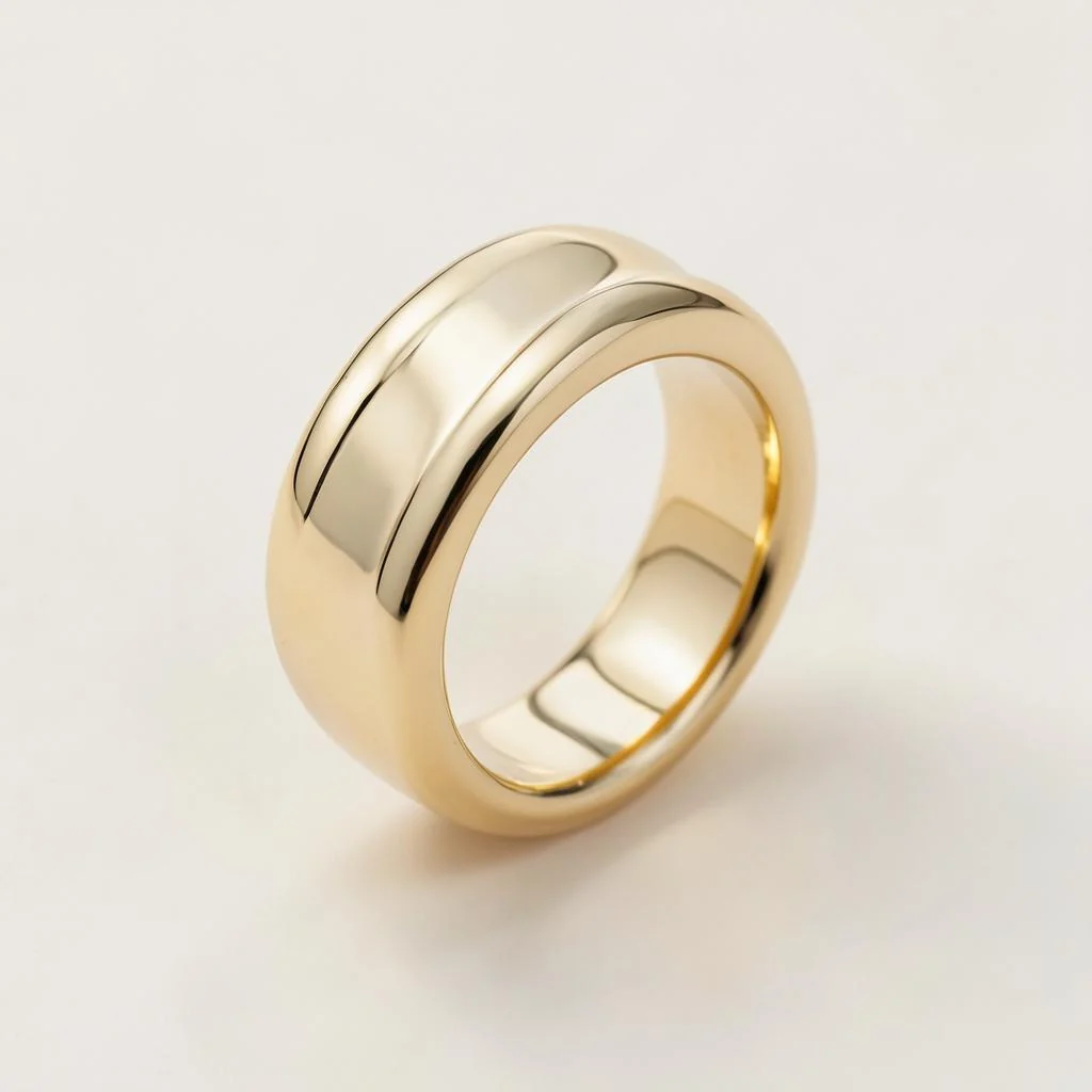 Anel Aura Dourada com curvas suaves e acabamento polido